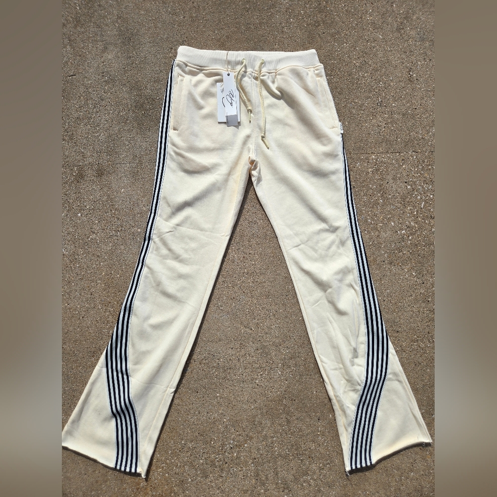 Byks Cream Flareleg Track Jogger Pants with Black Stripes Sz XL